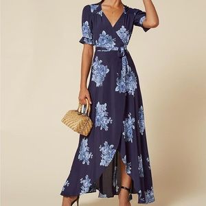 Reformation blue floral wrap dress